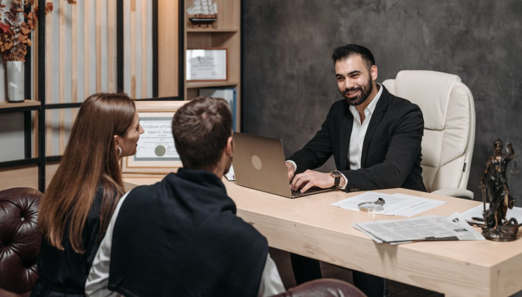 lawyer with clients